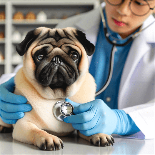 pug at vets getting check up 