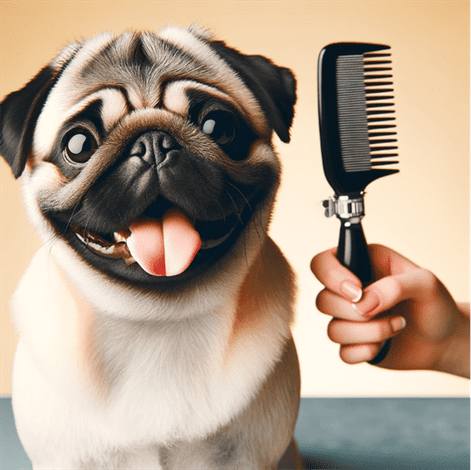 pug grooming with hair brush