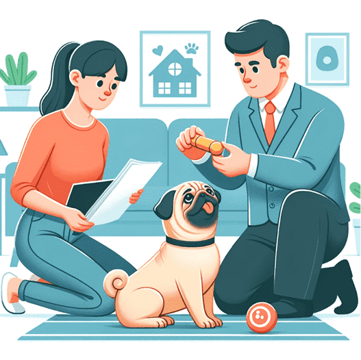 couple training pug