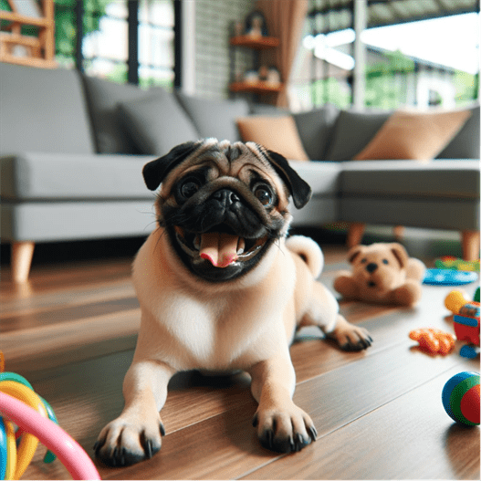 a happy pug smiling