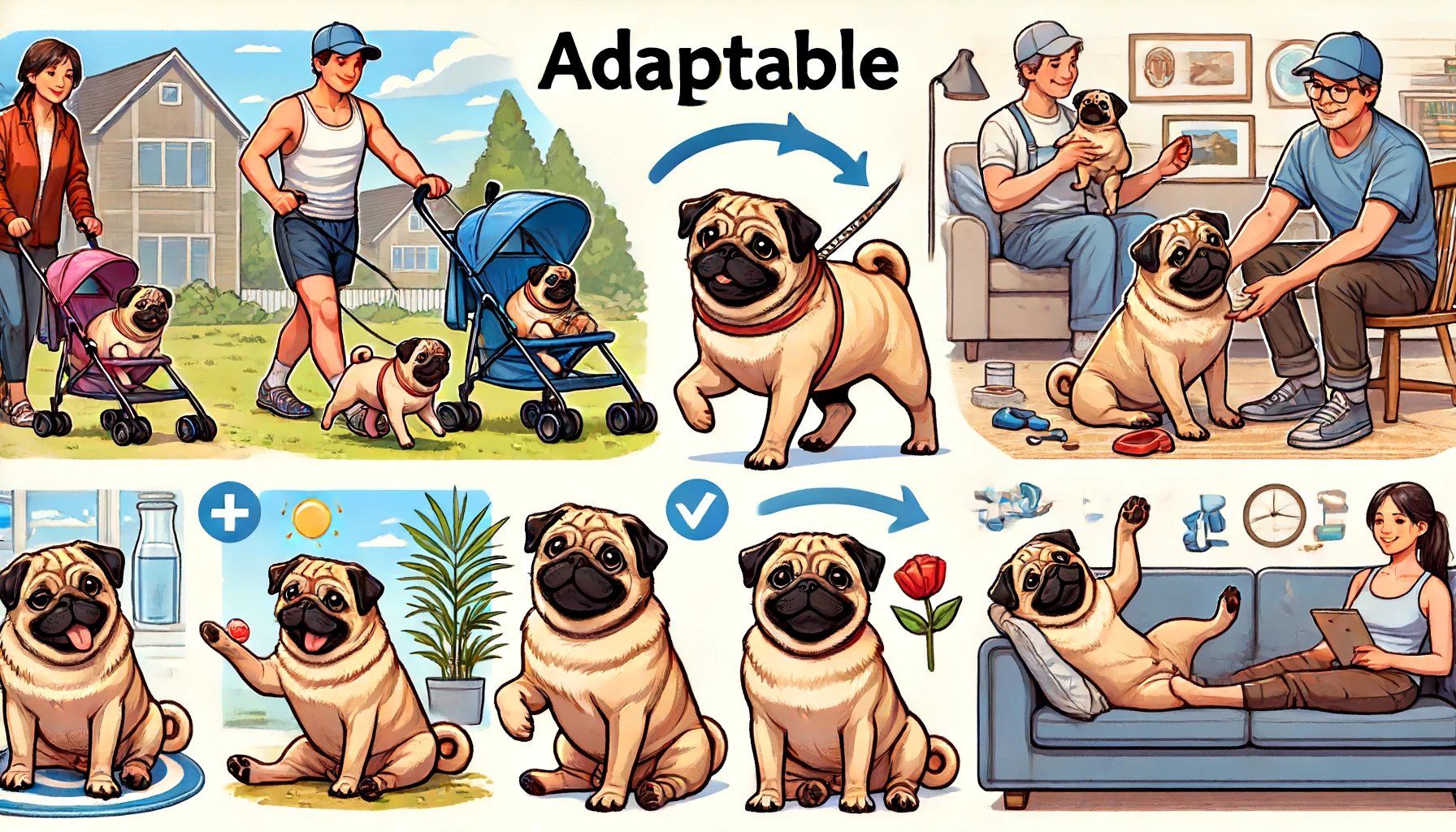 pugs adapting to various routines and lifestyles