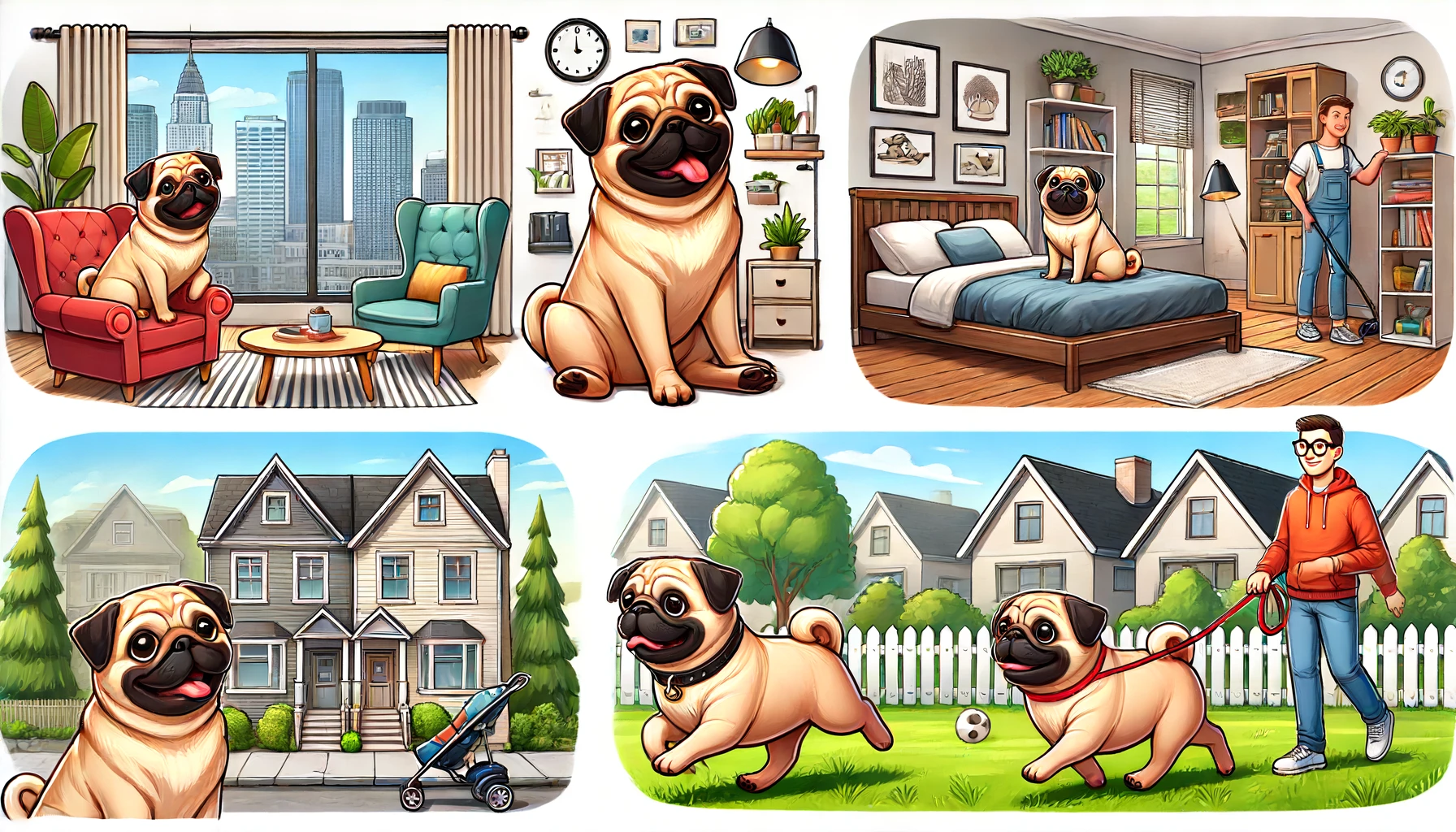 pugs living in apartments and homes
