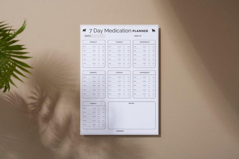 PUG 7 DAY MEDICATION PLANNER AND TRACKER TEMPLATE FOR PET DOGS