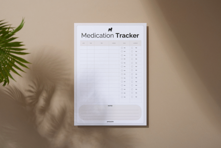 PUG THEMED PRINTABLE MEDICATION TRACKER PLANNER AND TRACKER PDF TEMPLATE