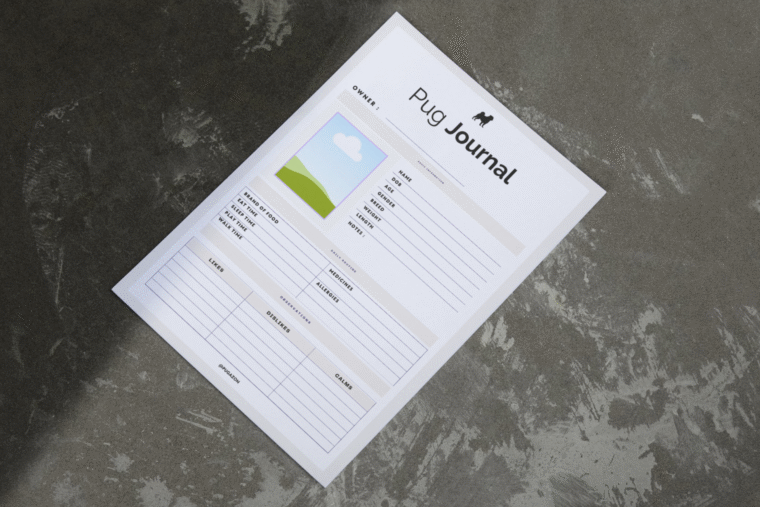 PUG THEMED PRINTABLE JOURNAL PLANNER AND TRACKER PDF TEMPLATE