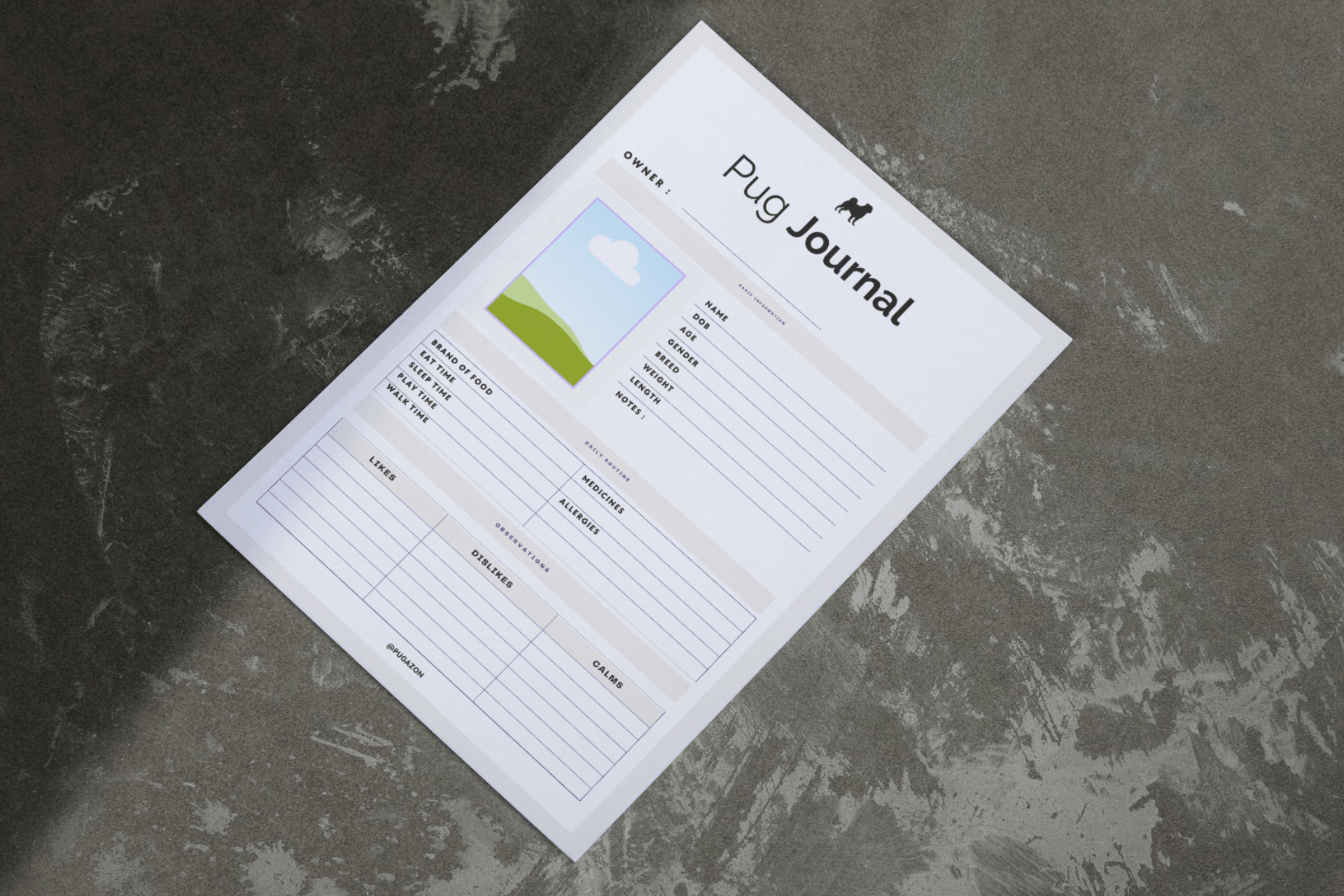 PUG THEMED PRINTABLE JOURNAL PLANNER AND TRACKER PDF TEMPLATE