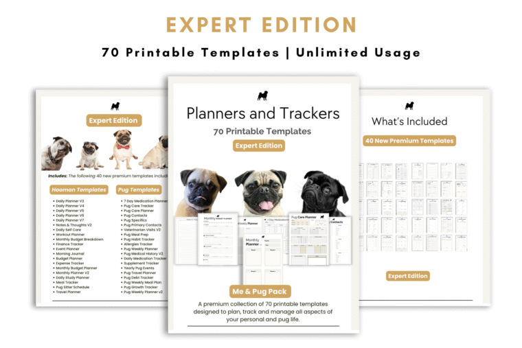 EXPERT EDITION PUG THEMED PLANNERS AND TRACKER TEMPLATES