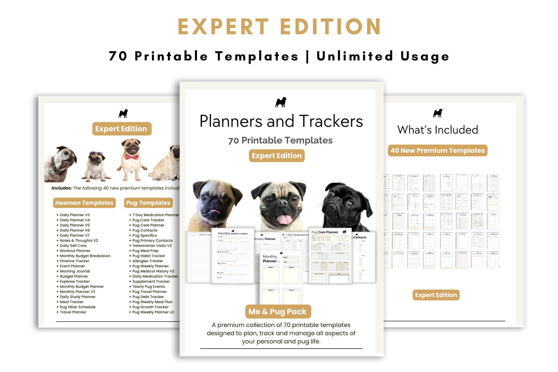 EXPERT EDITION PUG THEMED PLANNERS AND TRACKER TEMPLATES