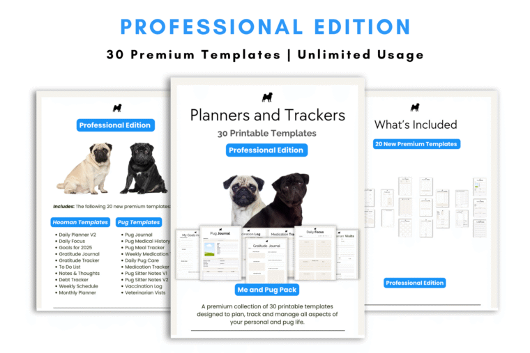 professional edition me and pug pack printable templates and planners for pugs