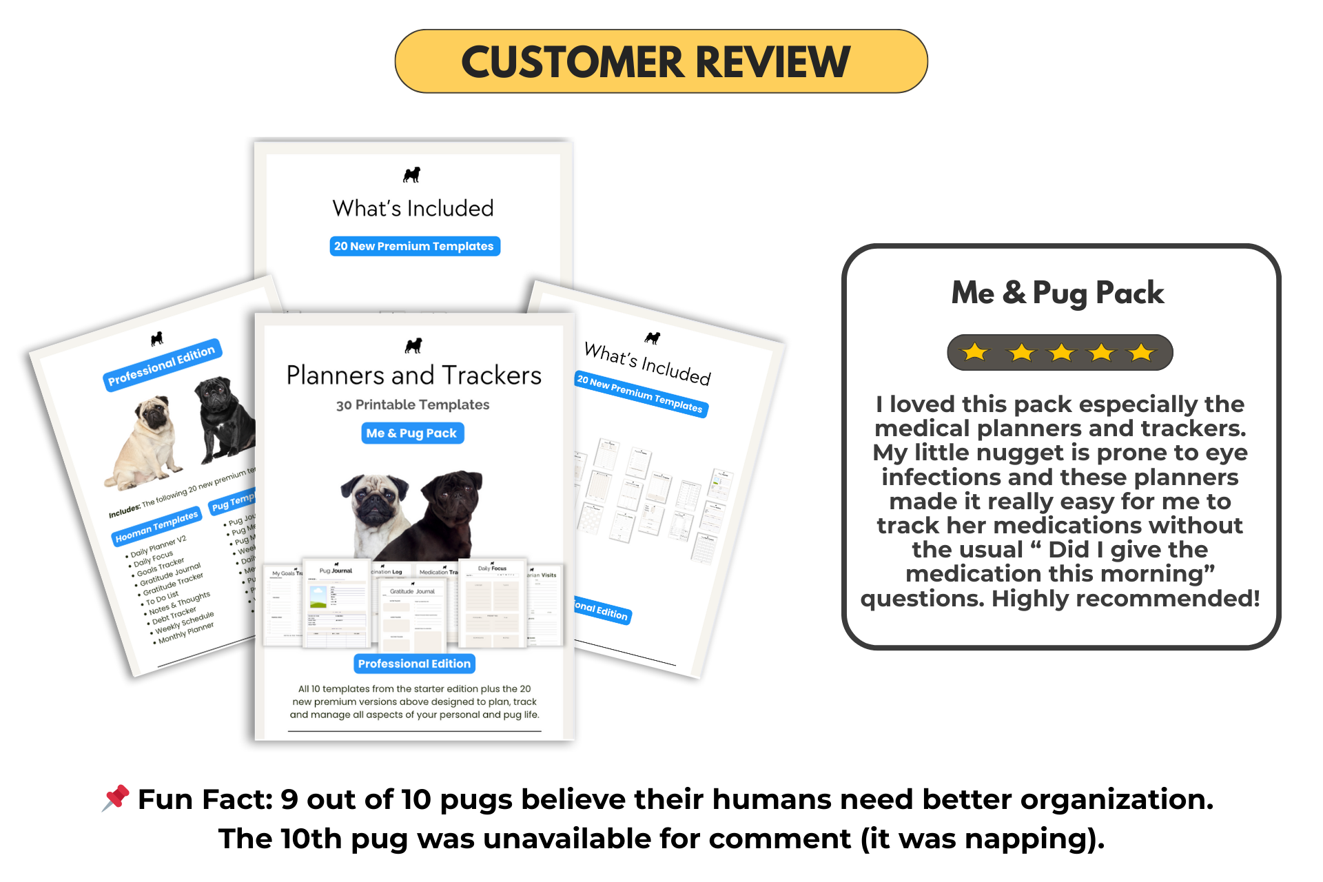 ME AND PUG PACK PROFESSIONAL EDITION USER REVIEWS GRAPHIC FOR THE PUG THEMED PLANNERS AND TRACKER TEMPLATES