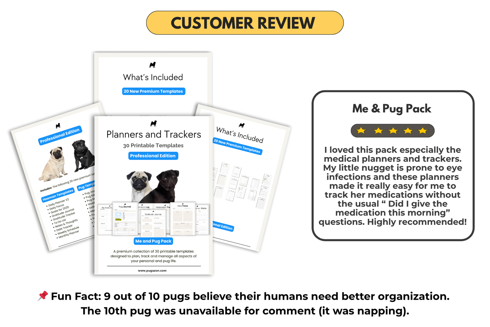 ME AND PUG PACK PROFESSIONAL EDITION USER REVIEWS GRAPHIC FOR THE PUG THEMED PLANNERS AND TRACKER TEMPLATES