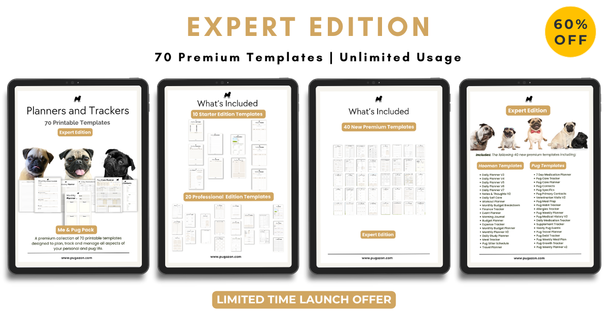 f Printable Digital Planners for Pug Lovers
