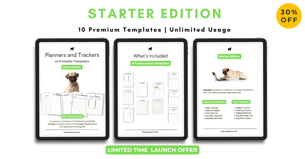 Printable Digital Planners for Pug Lovers