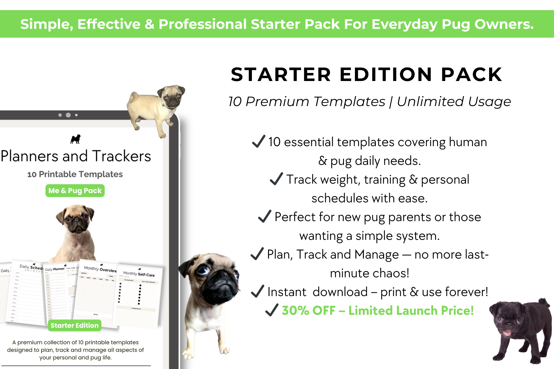 Collection of Printable Digital Planners for Pug Lovers