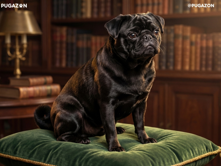 black pug sitting in a luxury room showcasing their origins and history