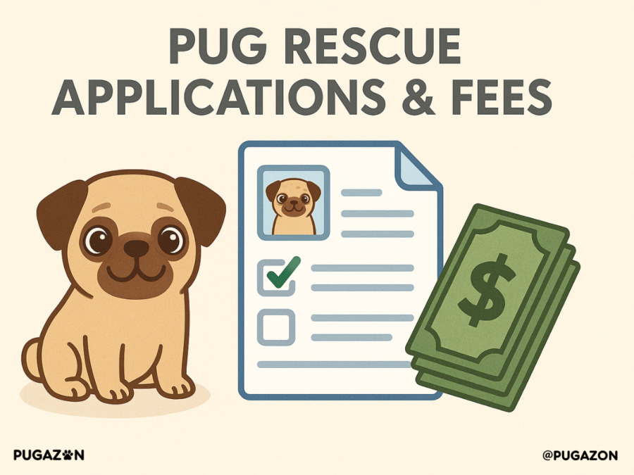 graphic image of a pug showing a pug, a checklist and dollars (money) representing the costs associated with rescuing a pug