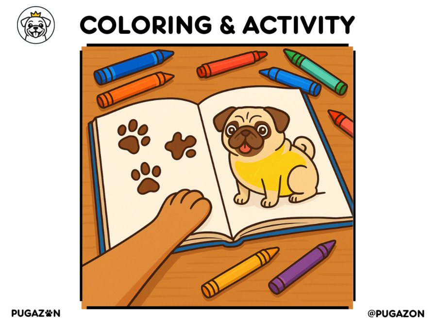 Coloring book with a cute pug dog on the cover, for dog lovers.